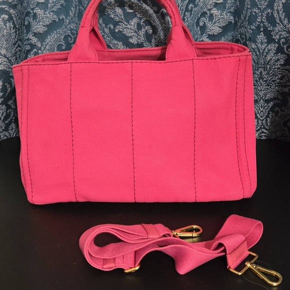 Prada Canapa Logo Satchel Pink With Strap And Entrupy Certificate - Picture 4 of 17